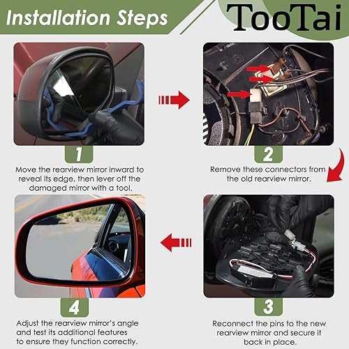 Miniatura 6 de Espejo de repuesto para el lado del conductor, compatible con vehículos Ford, Fusion 2013-2018, calentado con detección de punto ciego, placa