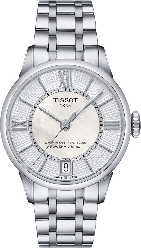 Tissot para mujer Tissot Chemin des Tourelles Powermatic 80 Lady 316L caja de acero inoxidable Reloj automático, gris, acero inoxidable, 16 (T0992071111800)