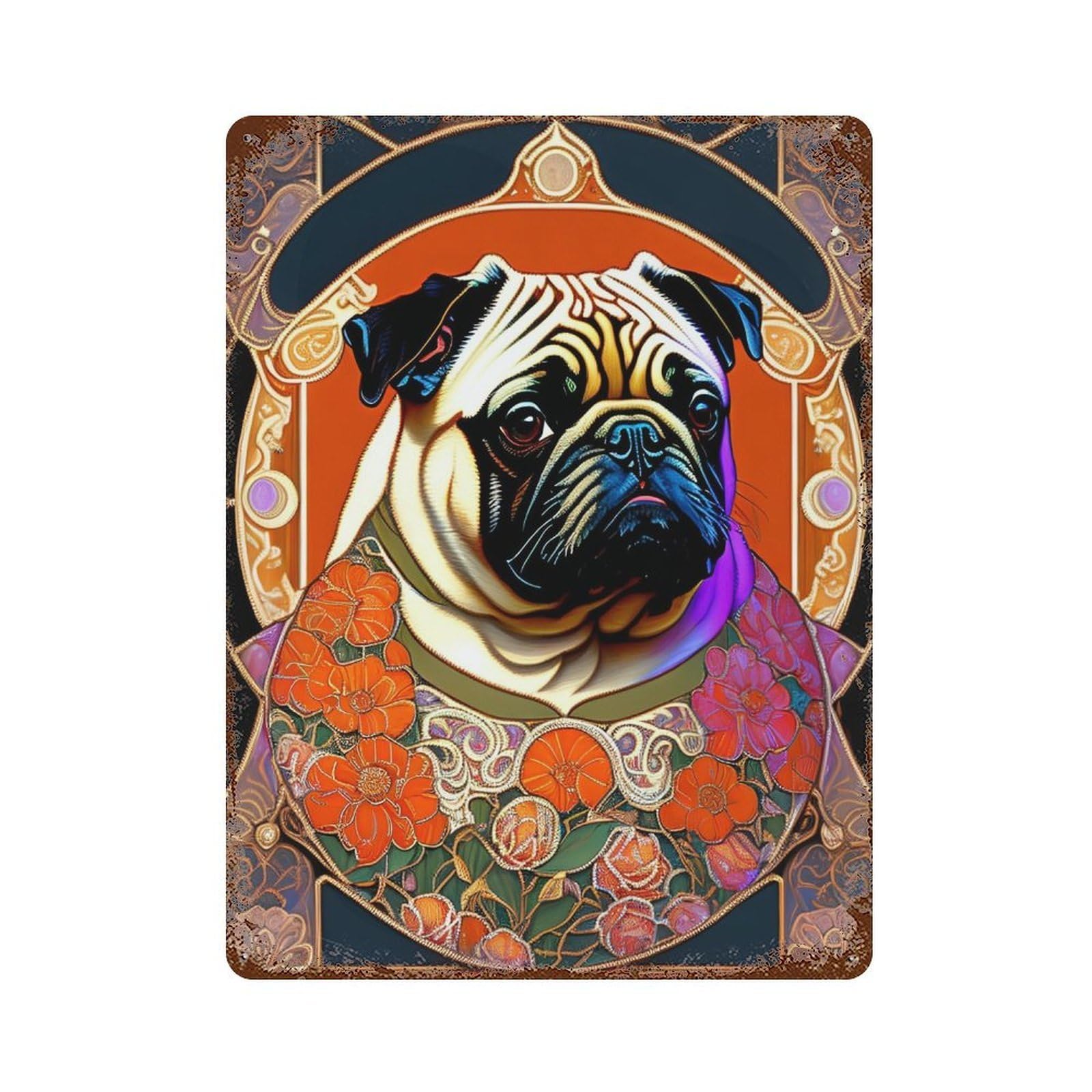 Vintage Metal Tin Sign Art Deco Pug Portrait 15.7"x11.8", Classic Wall Plaque for Pub, Kitchen And Man Cave Decor
