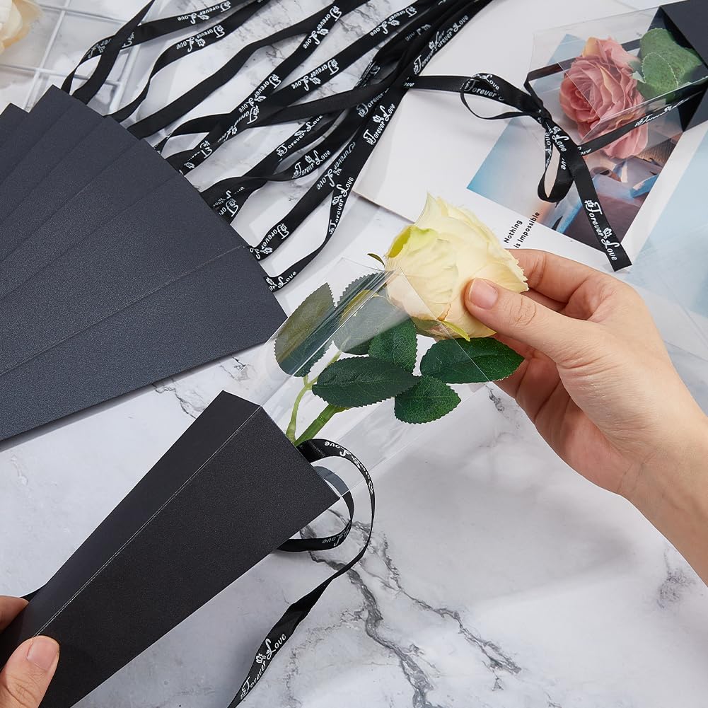 DICOSMETIC 24Pcs Single Rose Sleeves Black Flower Bags Floral Wrapping Bags Triangle Paper Bouquet Bags Florist Packaging Supplies DIY Flower Gift for Flower Shop Bouquets Packaging - Image 3
