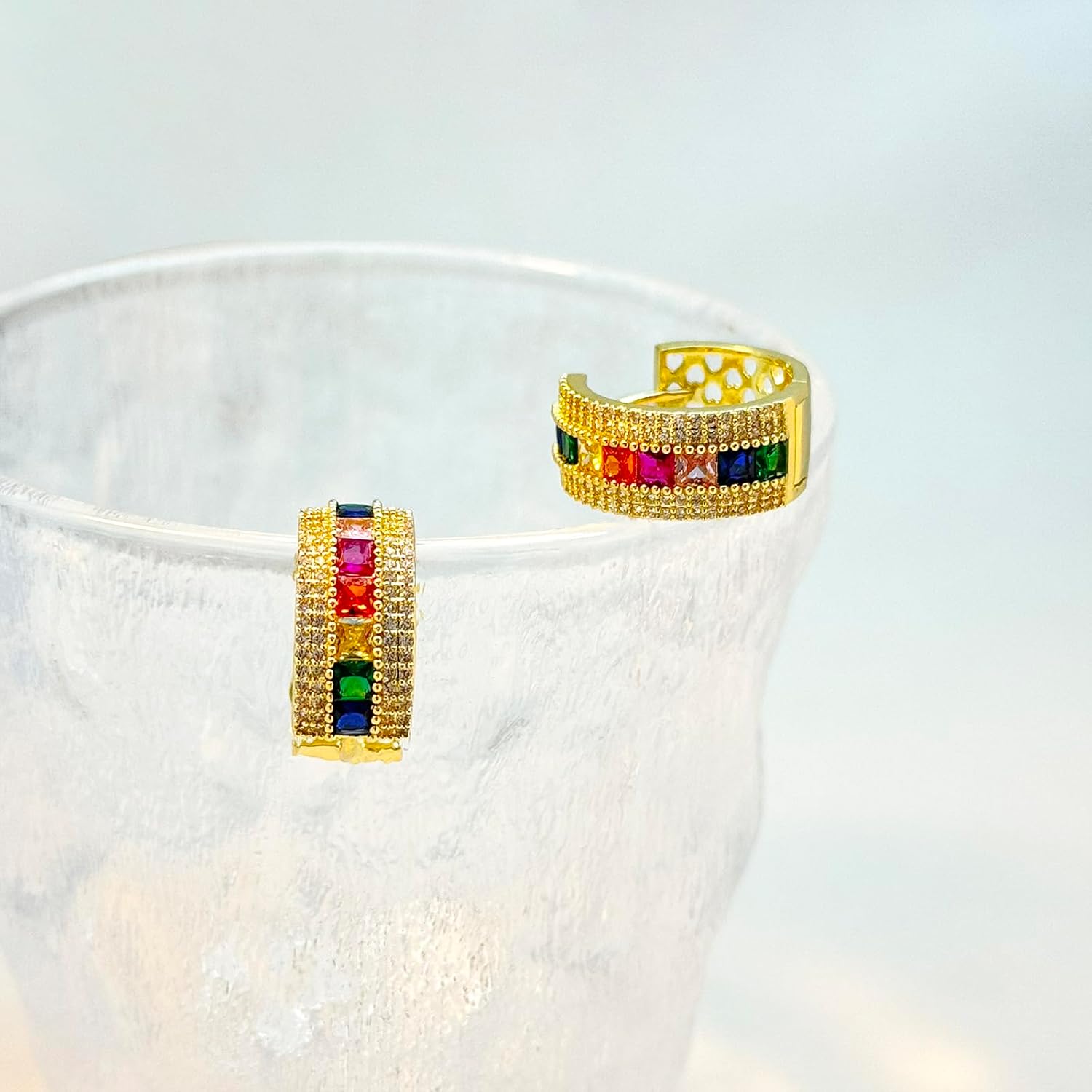 Gold Plated Wide Hoop Earrings for Women with Multicolor Cubic Zirconia – Statement Chunky Huggie Earrings Jewelry Gift - Image 6