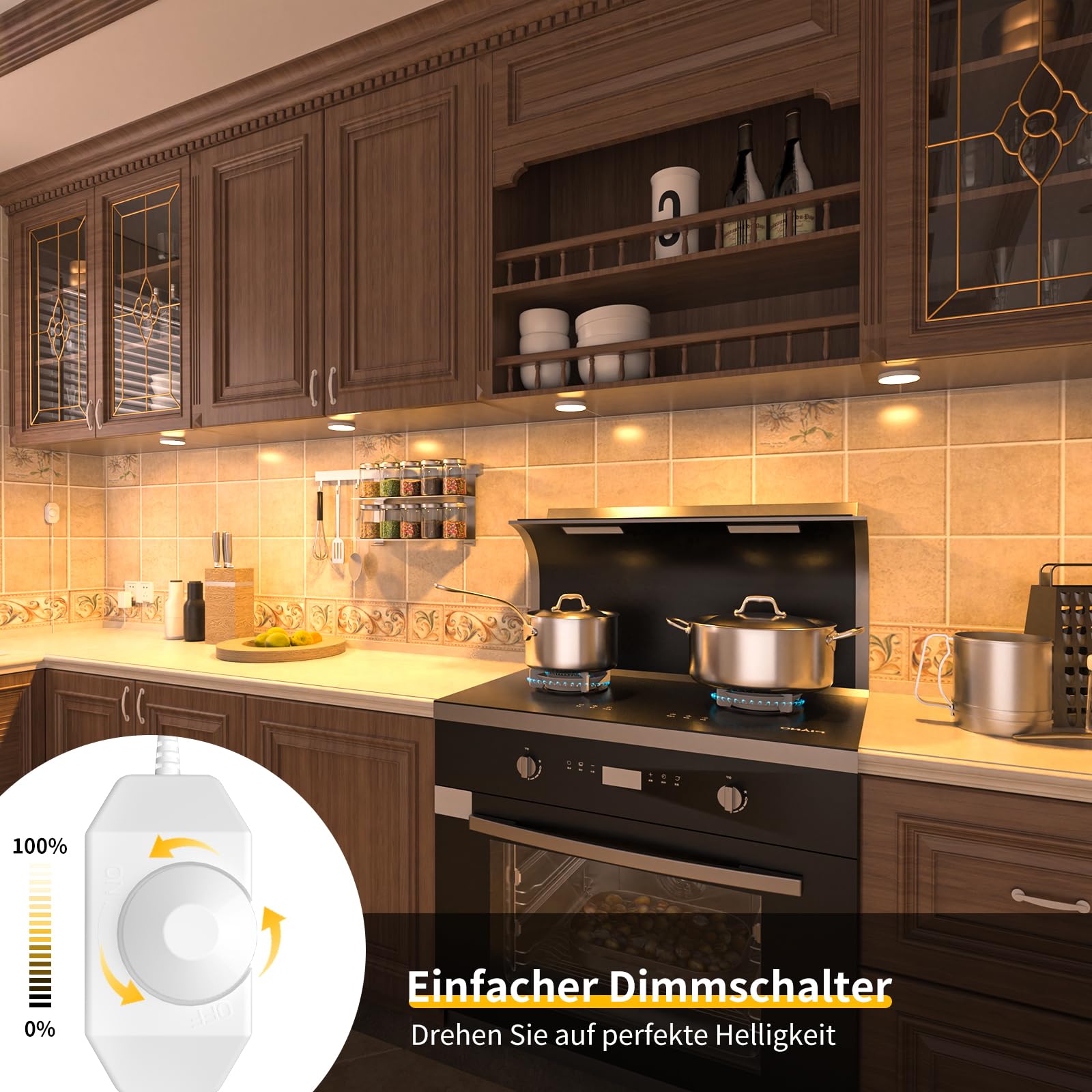 WOBANE LED Schrankbeleuchtung Dimmbar,4er Warmweiß Vitrinenbeleuchtung,Helle Unterbauleuchte für Küche,Schrank,Regale,Kleiderschrank,2700K,112 LEDs,24V