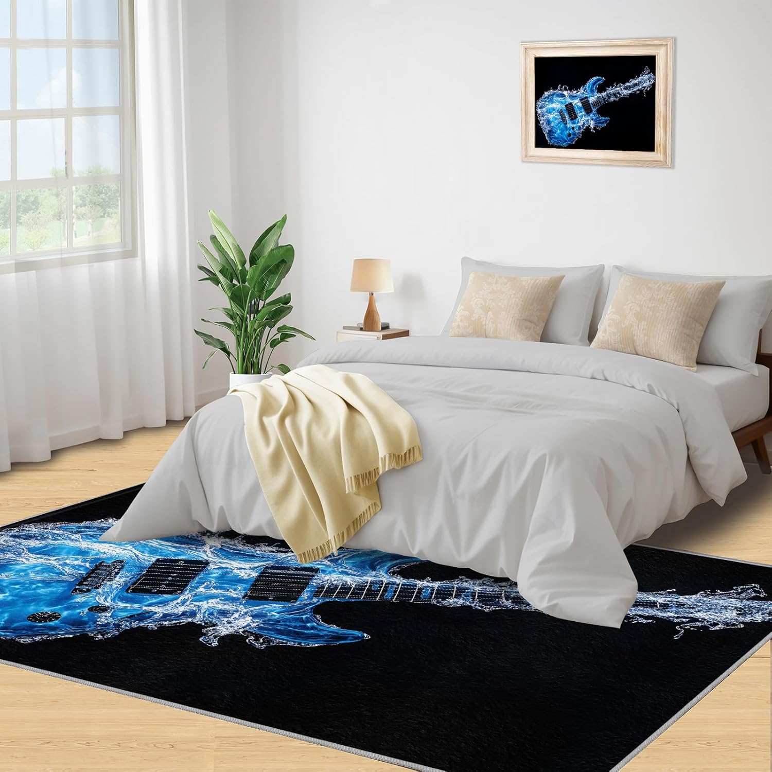Electric Guitar Rugs for Music Room - 2x3 Rug, Music Area Rugs for Bedroom, Americana Guitars Rugs, Blue Guitars Washable Carpet for Nursery, Musical Carpet, Guitar Home Decor