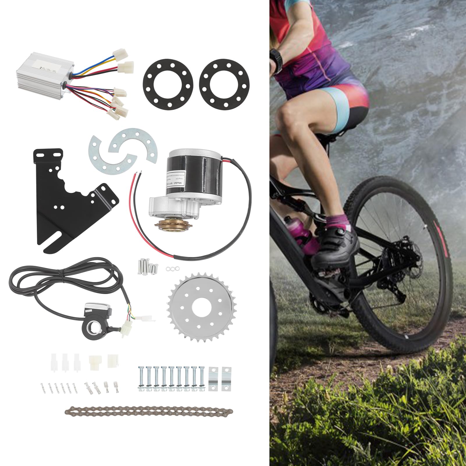 Kit de conversion de moteur de vélo électrique 350 W 24 V 3300 tr/min - Moteur à brosse réglable en cuivre pur - Kit de conversion pour vélo électrique - Roue arrière/avant - Kit de conversion