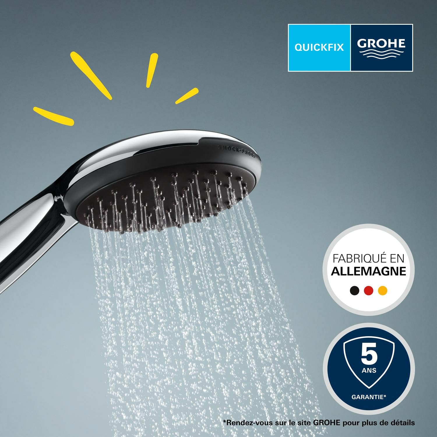 GROHE Vitalio Start 110, Ensemble de douche avec Douchette 1 jet (Pluie), Flexible de douche 1.5m), Economie d'Eau, Procédé anti-calcaire, Chromé, 26720001