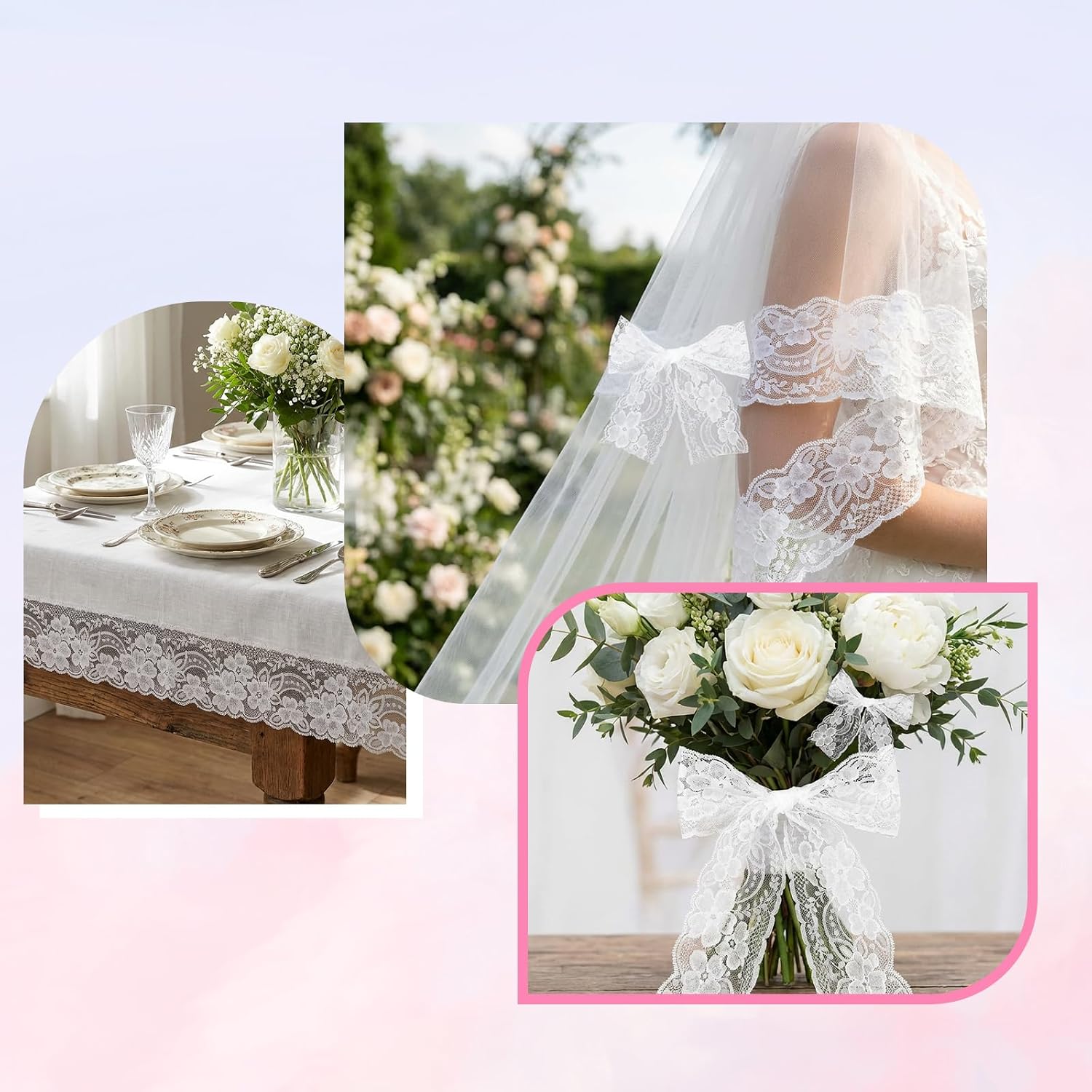 10Yard White Lace Trim, Floral White Lace Ribbon for Sewing, Vintage Laces Fabric for Bouquet, Dresses, Craft, Bag, Gift Package, Wedding Decoration (7.5cm/3inch Width)
