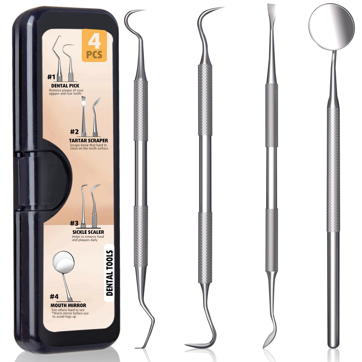 Dental Tools Kit, Stainless Steel Dental Pick & Teeth Cleaning Tools for Plaque and Tartar Removal – Hygienic Scraper Set with Case for Men, Women, Kids, Pets