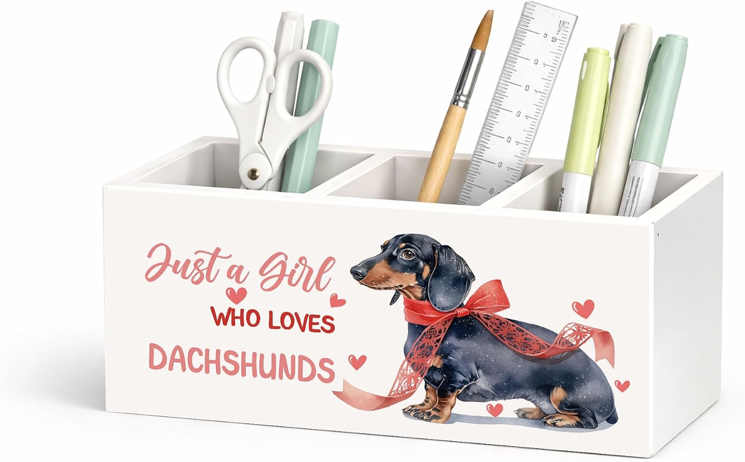 Dachshund Wooden Desk Organizer Pen Holder