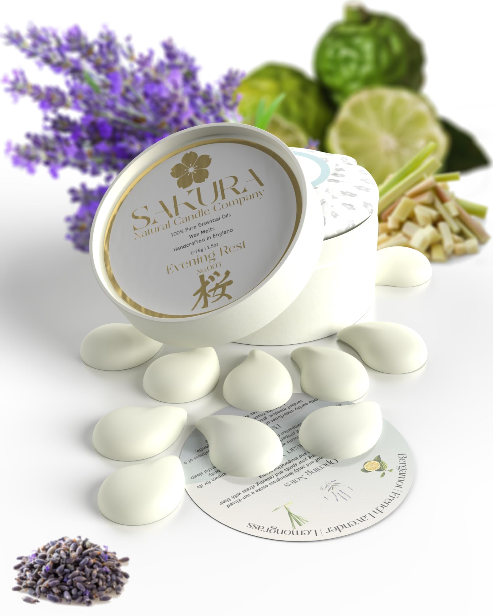 Evening Rest Wax Melts Strong Scented with Pure Essential Oils, White