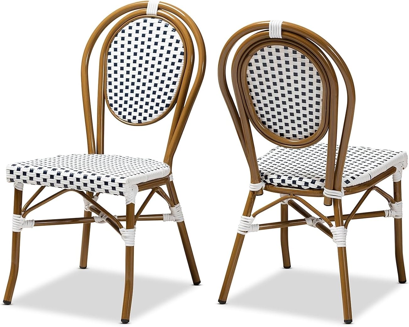 Baxton Studio Gauthier French Provincial Wicker Dining Chair, Navy and White, 2/Pack (150-2P-8980-HiT)