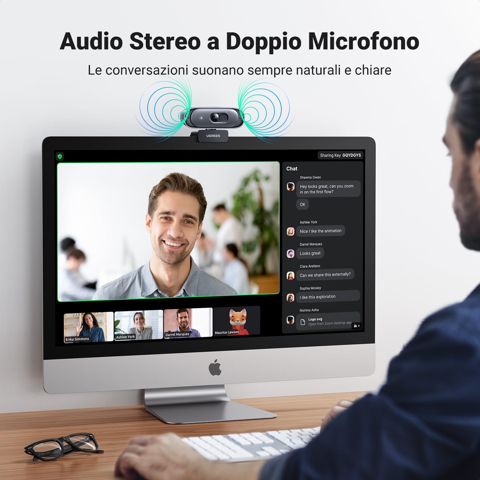 UGREEN Webcam 2K 30FPS Full HD USB A Camera PC Due Micro Cancellazione del Rumore Integrata Rotazione a 360 Gradi Plug Play Windows MacOS Supporta Streaming Videochiamata Youtube Zoom Videoconferenza