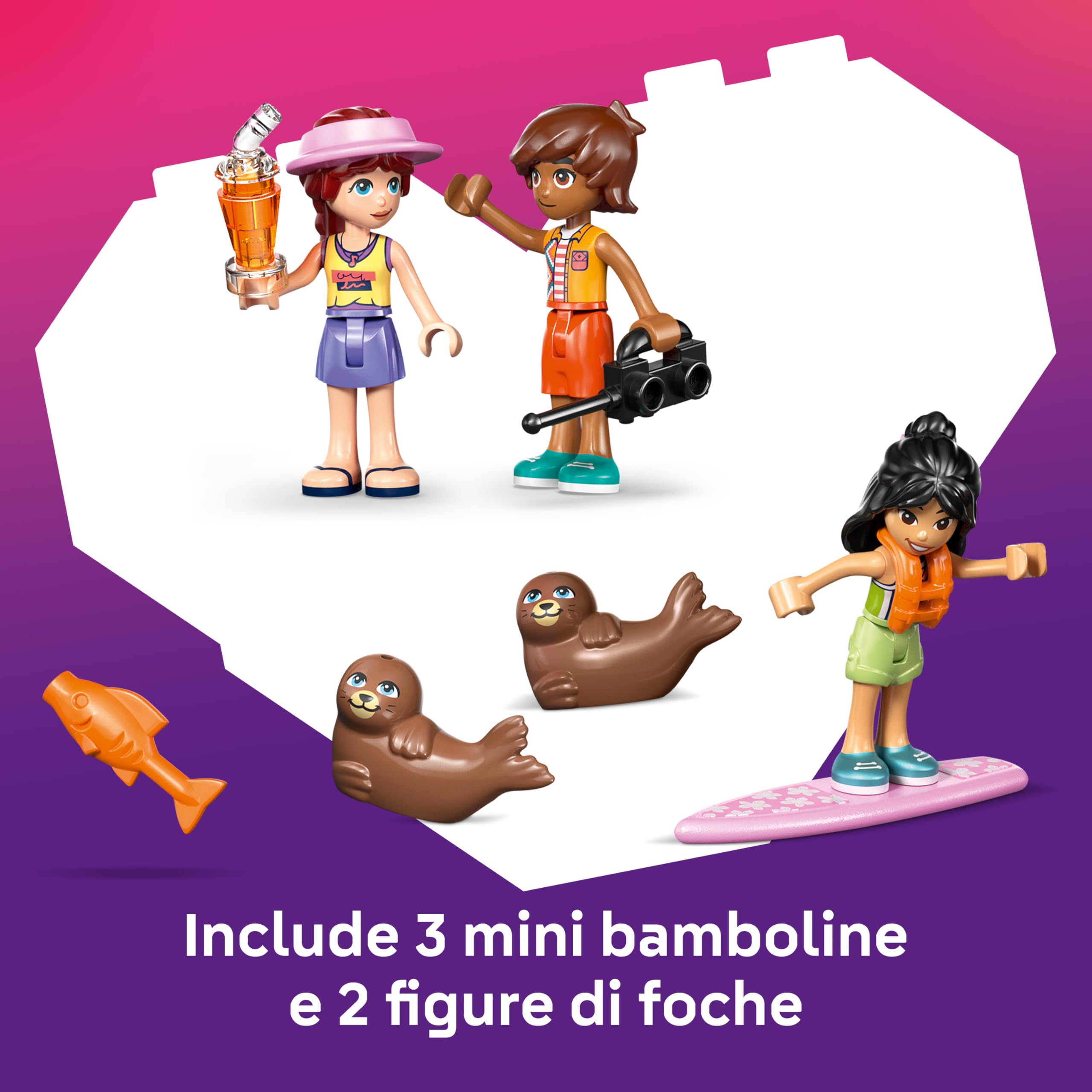 LEGO Friends Casa sulla Spiaggia con Foche Giocattolo - Miniatura da Costruire con 3 Mini Bamboline, 2 Animali Marini e Accessori tra cui Tavola da Surf e Kayak - Regalo per Bambine da 7 Anni - 42699