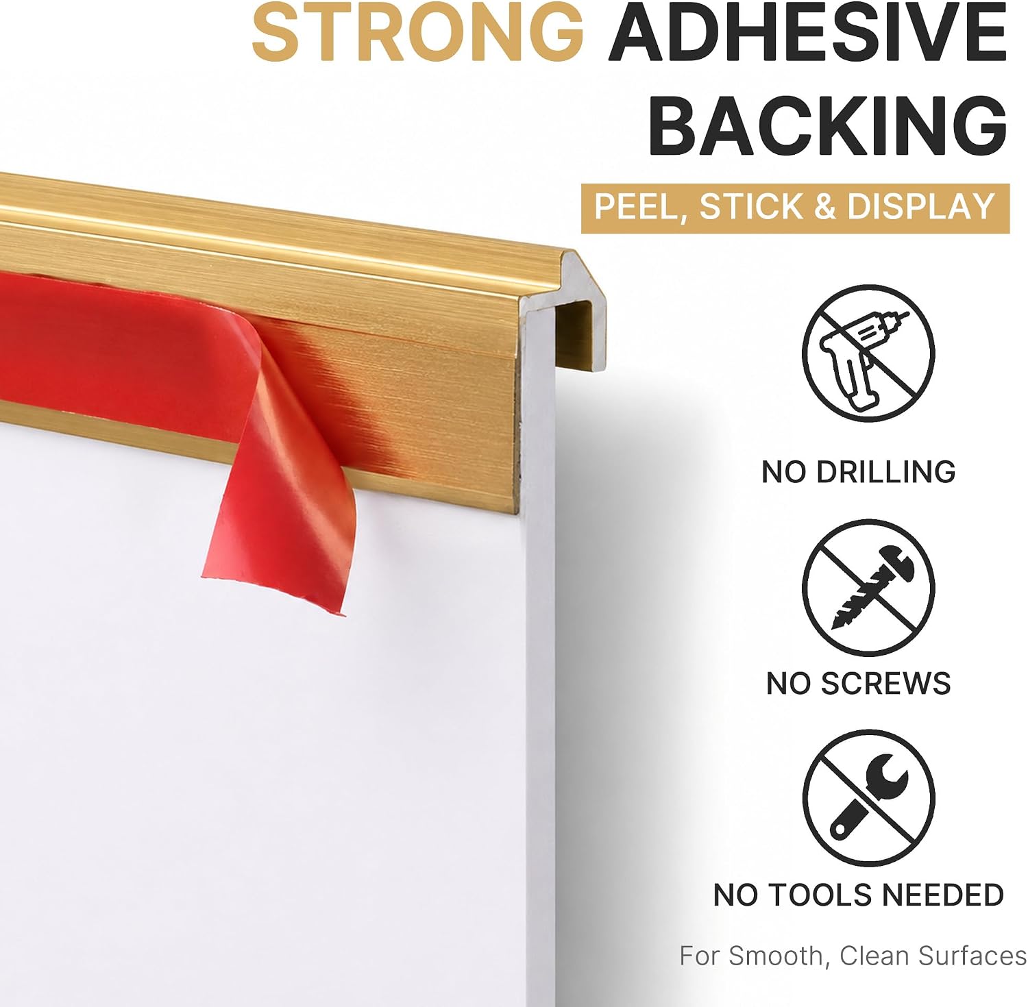 EHWINE 1 Pack Acrylic Sign Holder 8.5 x 11, Vertical Wall Mount Sign Holder with Gold Metal Border, Self-Adhesive Clear Acrylic Display Frame for Paper, Poster, Flyer, Menu, Notice, Office, Store, Restaurant image 3