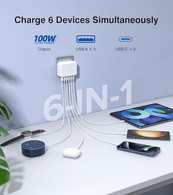 CSODINCE 2Pack 50W 5-Port C Charger Fast Charging Block with 6 Port USB C Charging Station Hub Cube