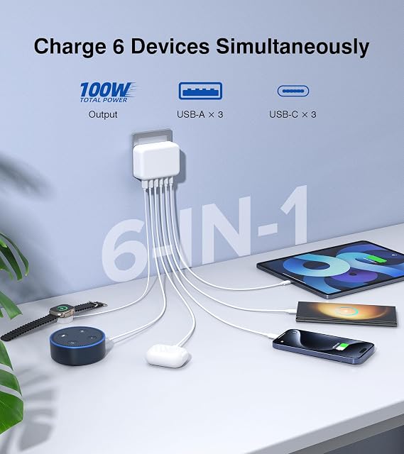 CSODINCE 2Pack 50W 5-Port C Charger Fast Charging Block with 6 Port USB C Charging Station Hub Cube