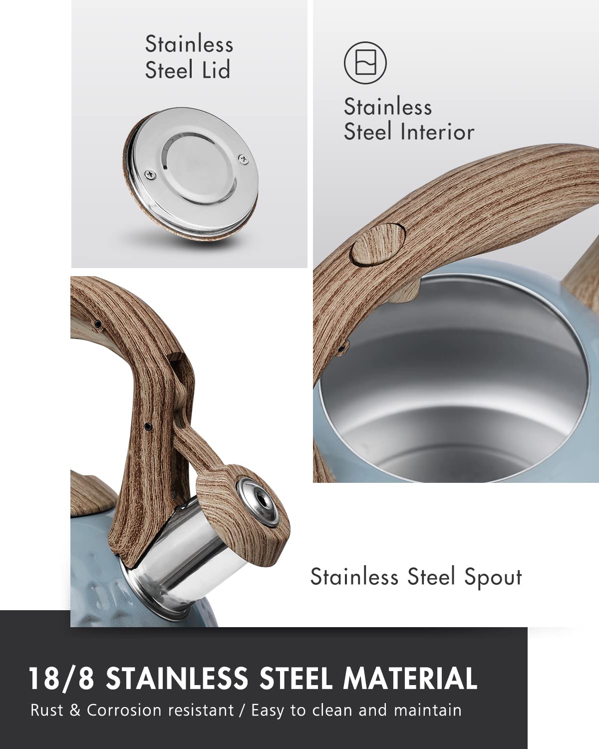 POLIVIAR Tea Kettle, Seabed Blue Stovetop Tea Kettle 2.7 Quart, Audible Whistling Teapot, Food Grade Stainless Steel for Anti-Rust, Anti Hot Handle, Suitable for All Heat Sources (JX2020-YA30)