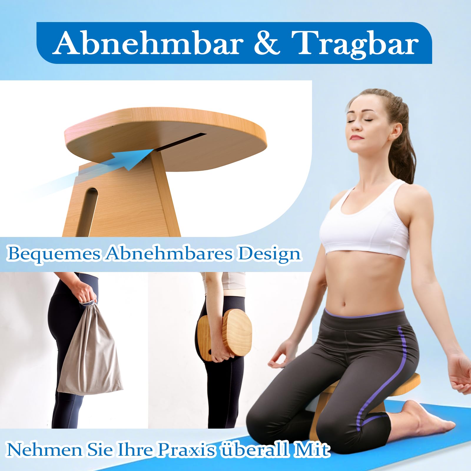 Enjoyfly Panca da meditazione portatile, rimovibile per yoga, meditazione, panchina da meditazione in legno, sgabello ergonomico da yoga, comfort e stabilità, ideale per yoga, preghiera, meditazione