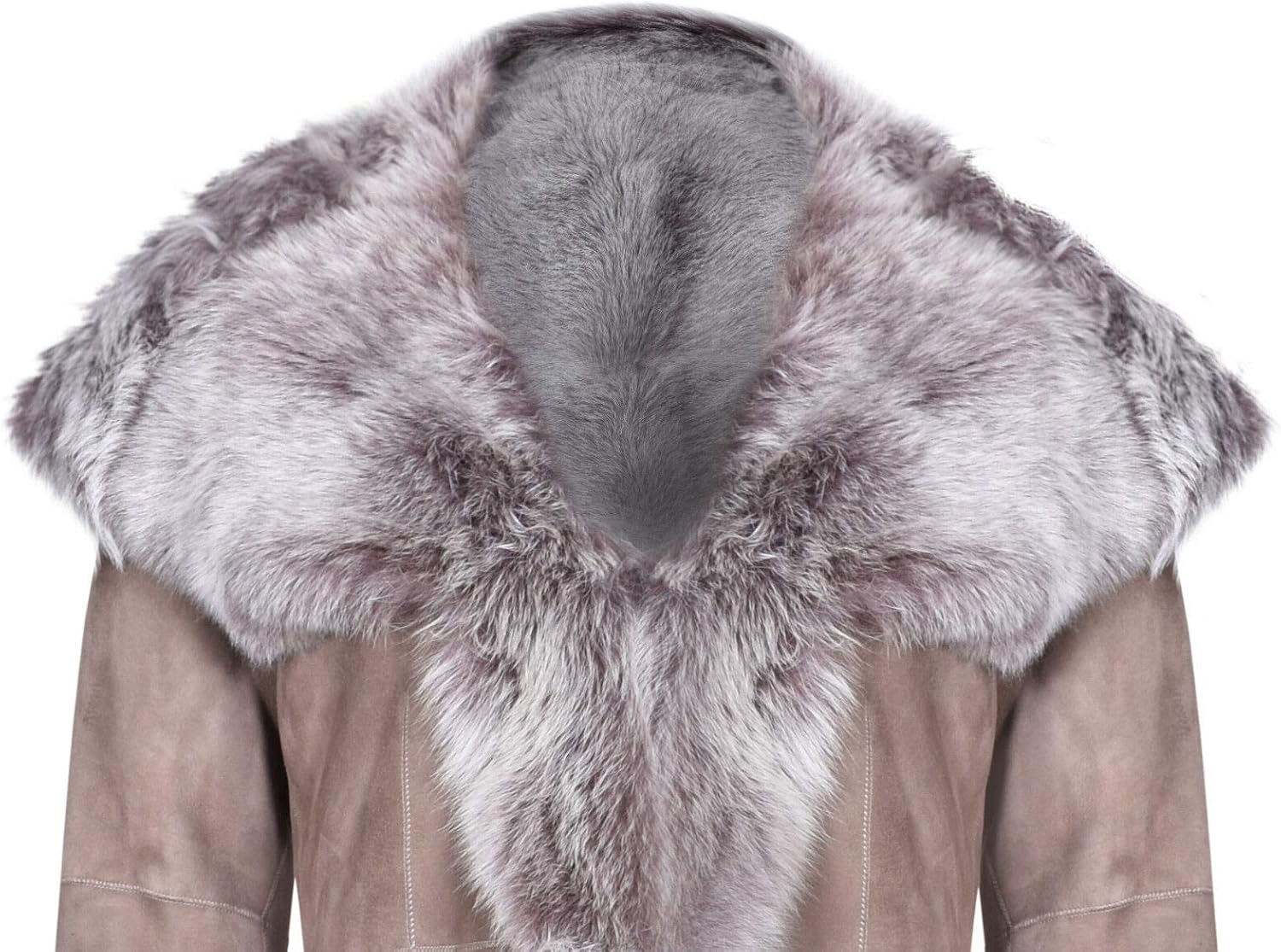 Taupe Full Length Hooded Ladies Suede Toscana Sheepskin Leather Trench Coat - Image 2