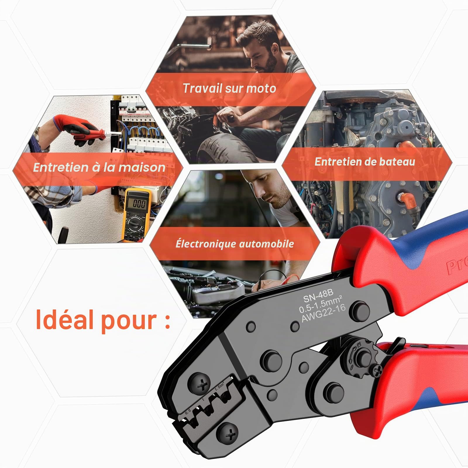 Preciva Pince à Sertir, 600 Terminals Sertissage Wire Crimpers Support 0.5-1.5mm2, Pinces Professionnelles Outil à Sertir
