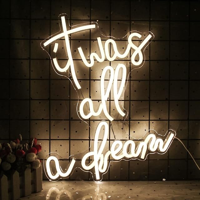 It was All A Dream Neon Sign Light Dream Neon Lights Wall Dercor for Wedding Party Letters LED Signs Club Office Hotel Pub Cafe Wedding Birthday Party 16.5x13.4"(Warm White)