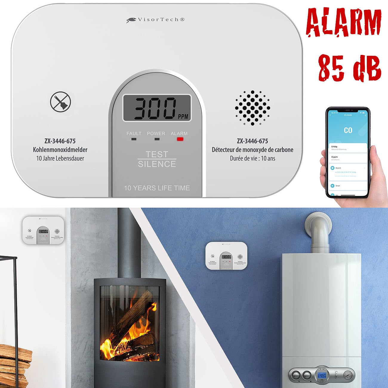 VisorTech CO Melder WLAN: 2er-Set WLAN-Kohlenmonoxid-Melder, LCD-Display, 10-Jahres-Sensor, App (Kohlenmonoxidwarnmelder, Kohlenmonoxid Camping, iPad)