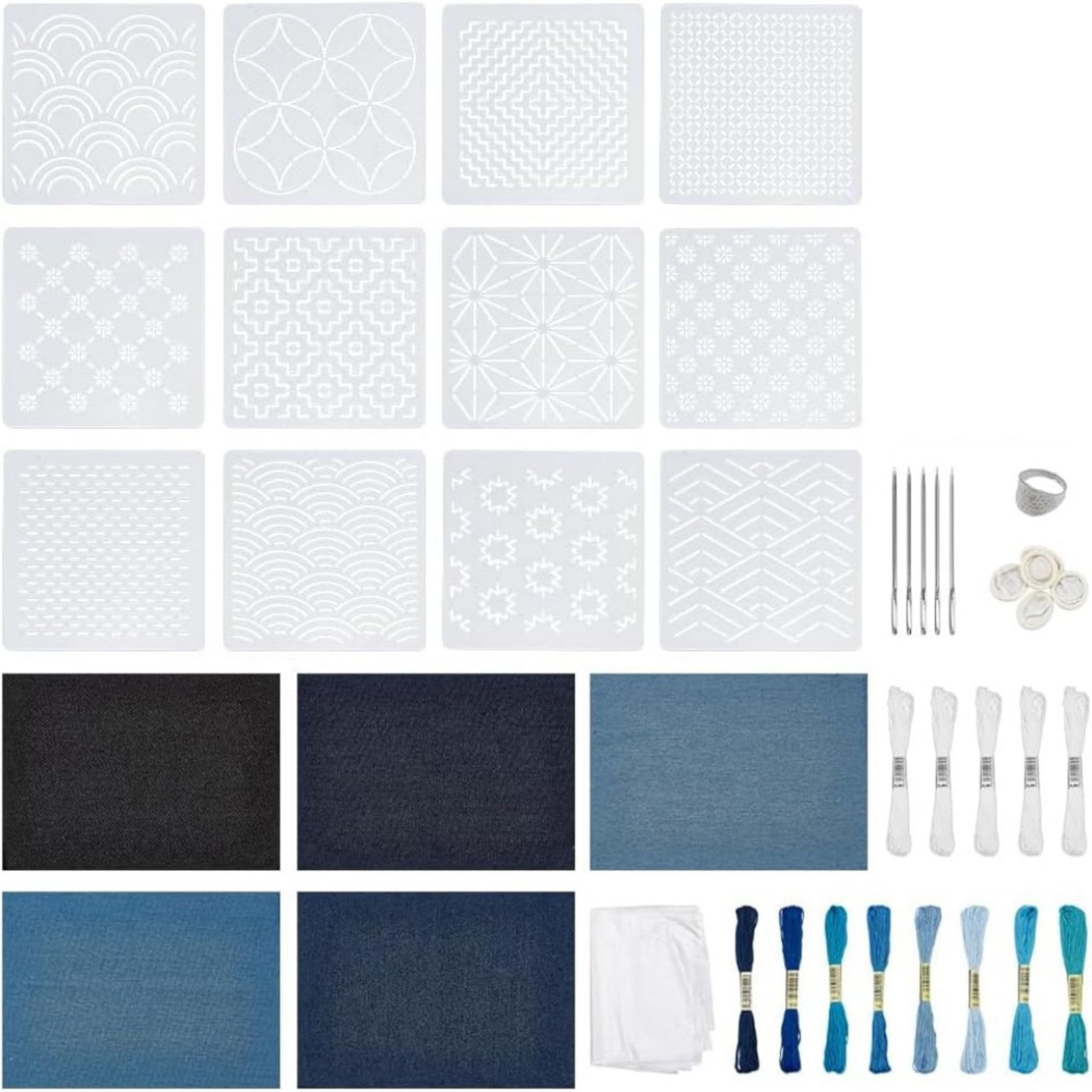 SHINLHUA 45Pcs Sashiko Stitching Supplies Bundles with Nonslip Thimble and Multiple Color Yarn Handcraft Sashiko Materials