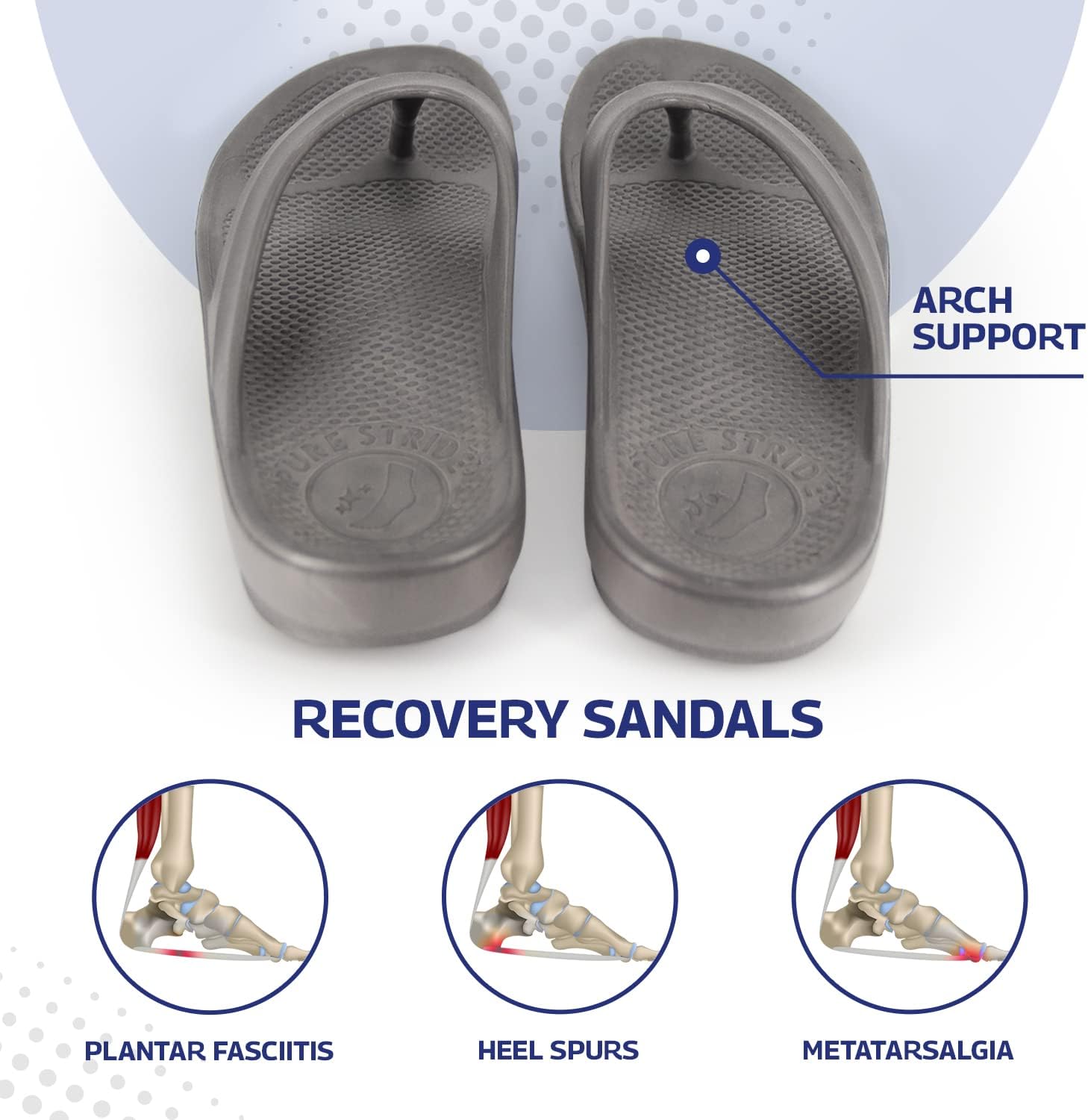 Pure Stride Therapeutic Flip Flops, Orthotic Thong Sandals for Plantar Fasciitis, Metatarsal and Heel Spurs, Feet Pain Relief and Arch Support - Grey, Men’s Size 13 - Image 3