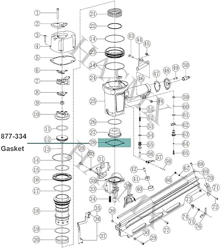 Miniatura 4 de HASMX Junta de herramientas eléctricas (A) para pistolas de clavo de la serie Hitachi NR83, incluyendo NR83A, NR83A2, NR83A3, NR83A5, NR83AA2,