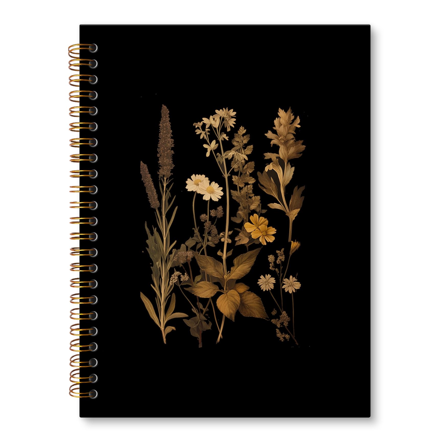 JRTW Vintage Dark Floral Notebook Journal, Retro Wildflowers Journal for Women, Retro Floral Aesthetic Notebooks for Note Taking, Spiral Notebook