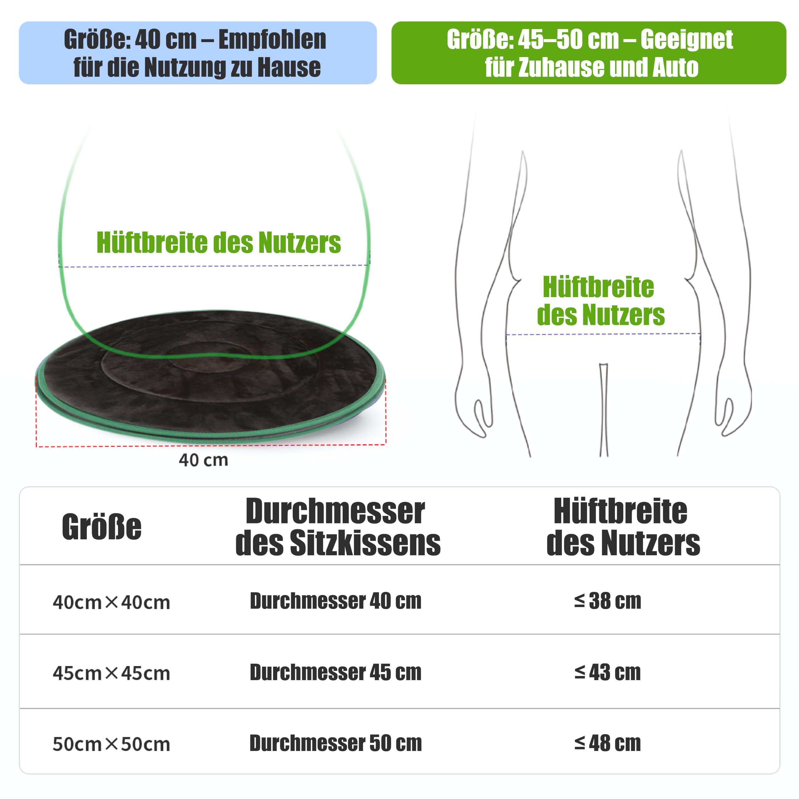 360-Grad-Schwenksitzkissen für Auto oder Stuhl, Drehsitzkissen mit Drehscheibe für Senioren, Schwenkautositz-Stuhlhilfe für Senioren zum leichten Drehen vom Bett in den Rollstuhl (Grau, 40cm)