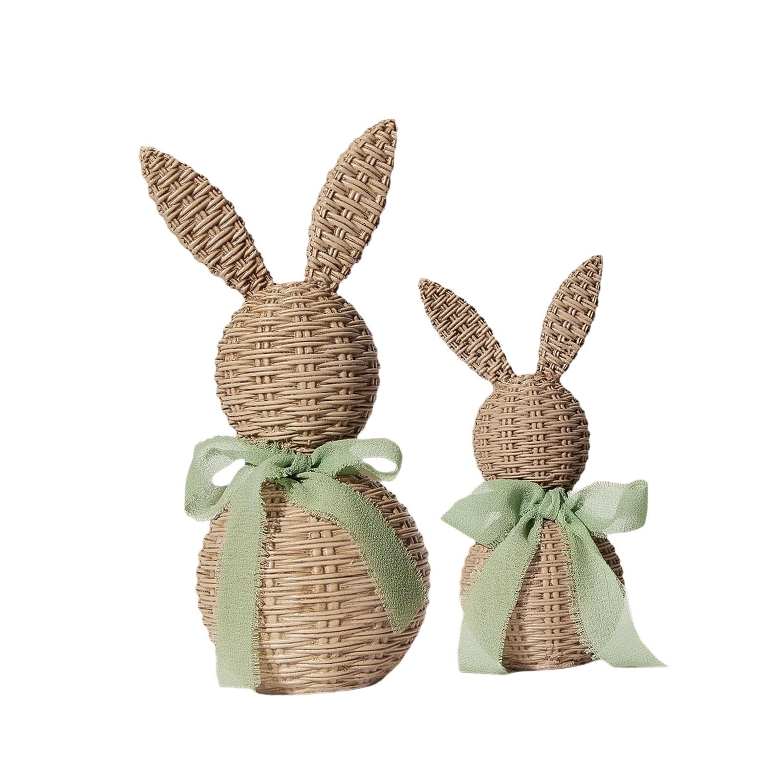 2 Statuine di Coniglietti Pasquali, Decorazioni Pasquali Fatte a Mano, Ornamenti di Conigli Intrecciati, Piccola Coppia di Statuine di Conigli per Dec, Verde