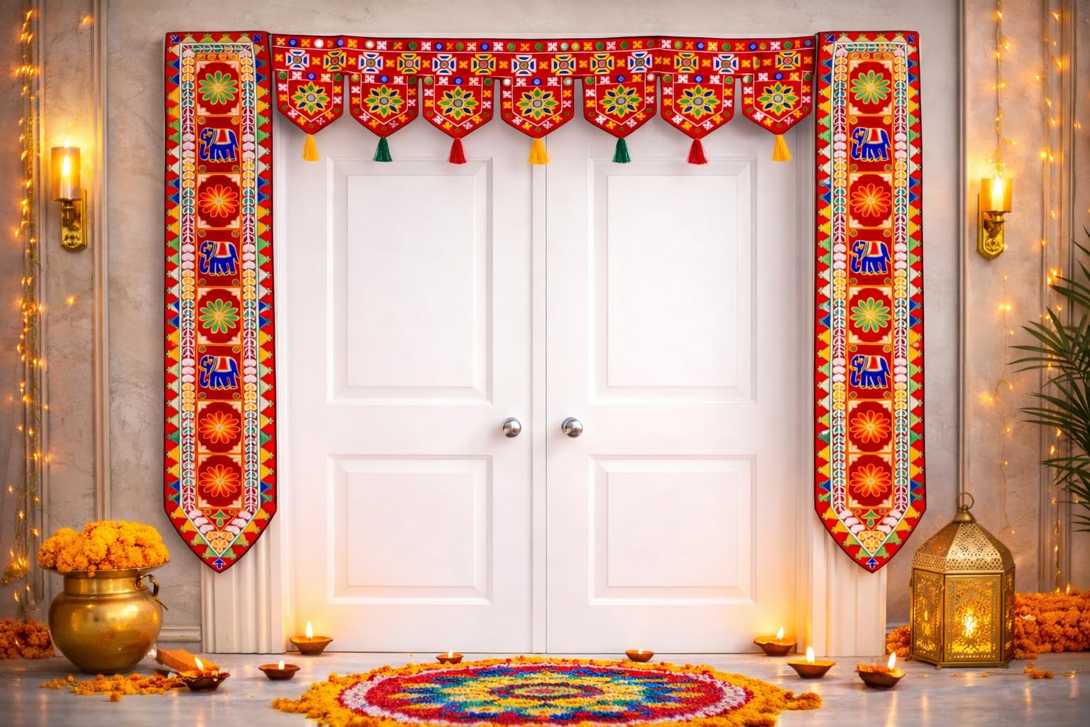 Navya Fashion Handmade Door Toran, Multicolor Fabric, Traditional Bandhanwar for Diwali, Navratri & Festive Decoration, 3 Pc