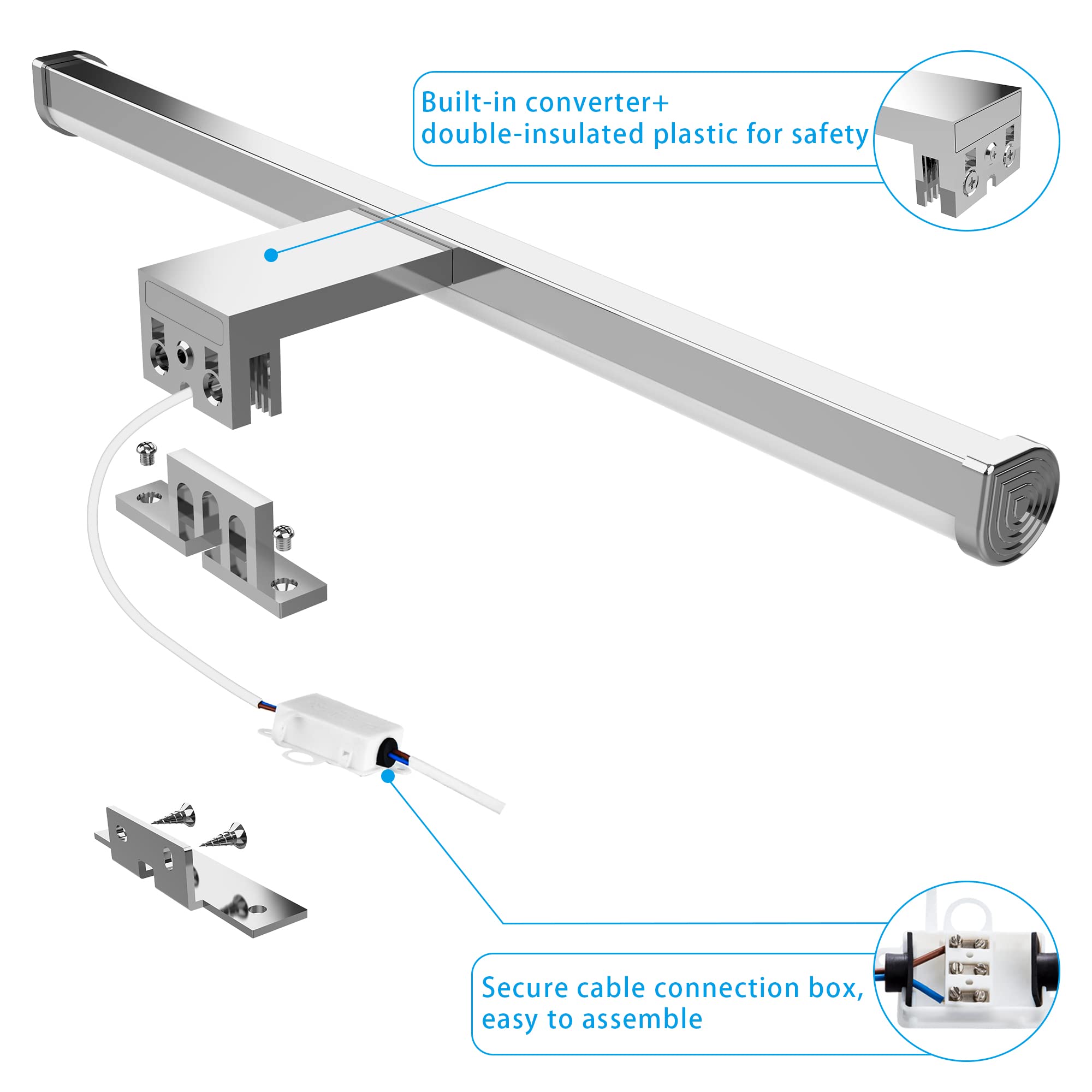 Aourow Lámpara de Espejo LED 40cm 10W 1200lm,Luz de Espejo de Baño Neutra Blanca Súper Brillante 4000K,Impermeable IP44,Aplique de Espejo de Baño No Estroboscópico 230V,Clase II(Sin Interruptor)