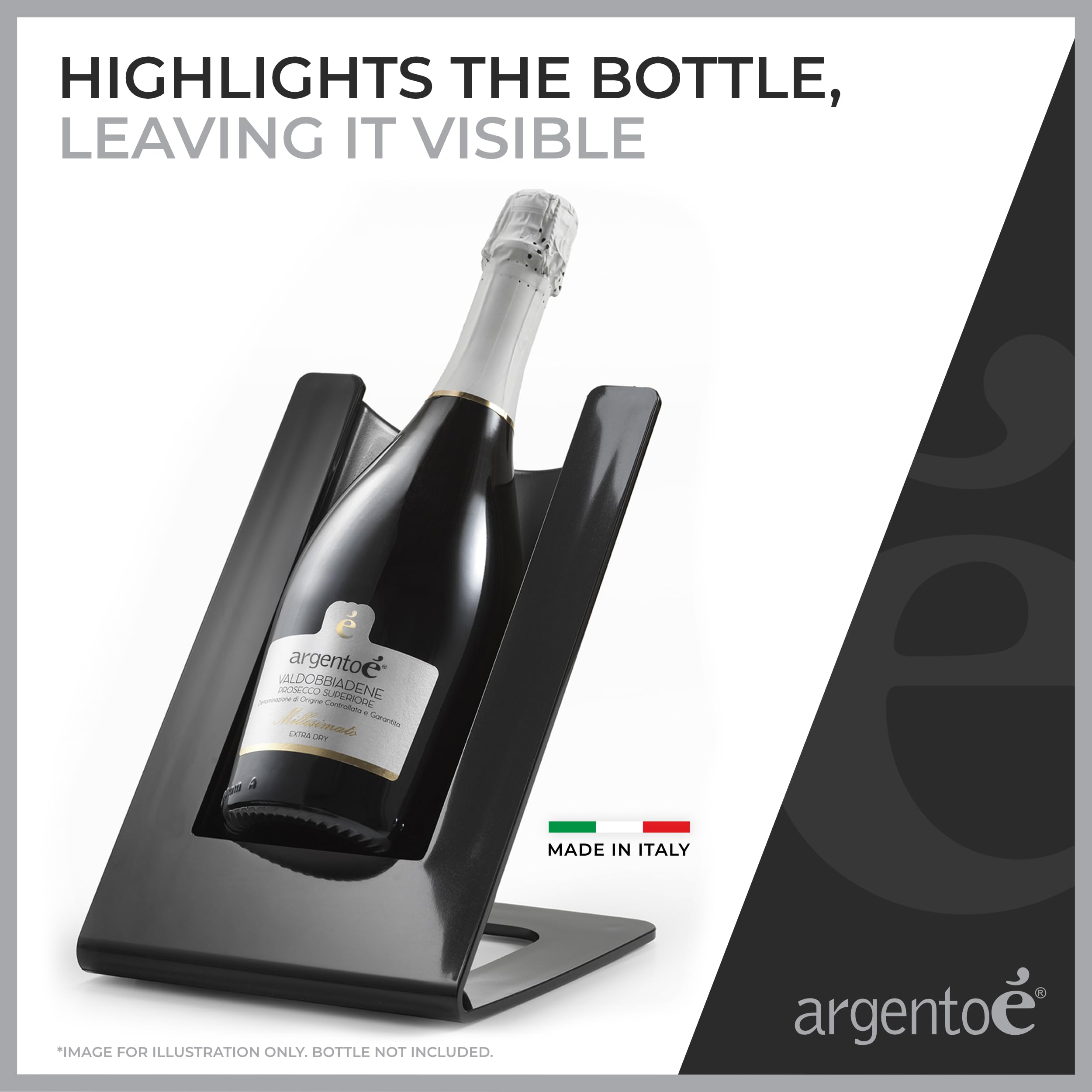 argentoè Gelette Rafraîchisseur de Bouteille de Vin - Porte-Bouteille Réfrigérant et Glacette Thermique de Table - Présentoir pour Mousseux et Champagne Sans Glace - Design Made in Italy (Noir)