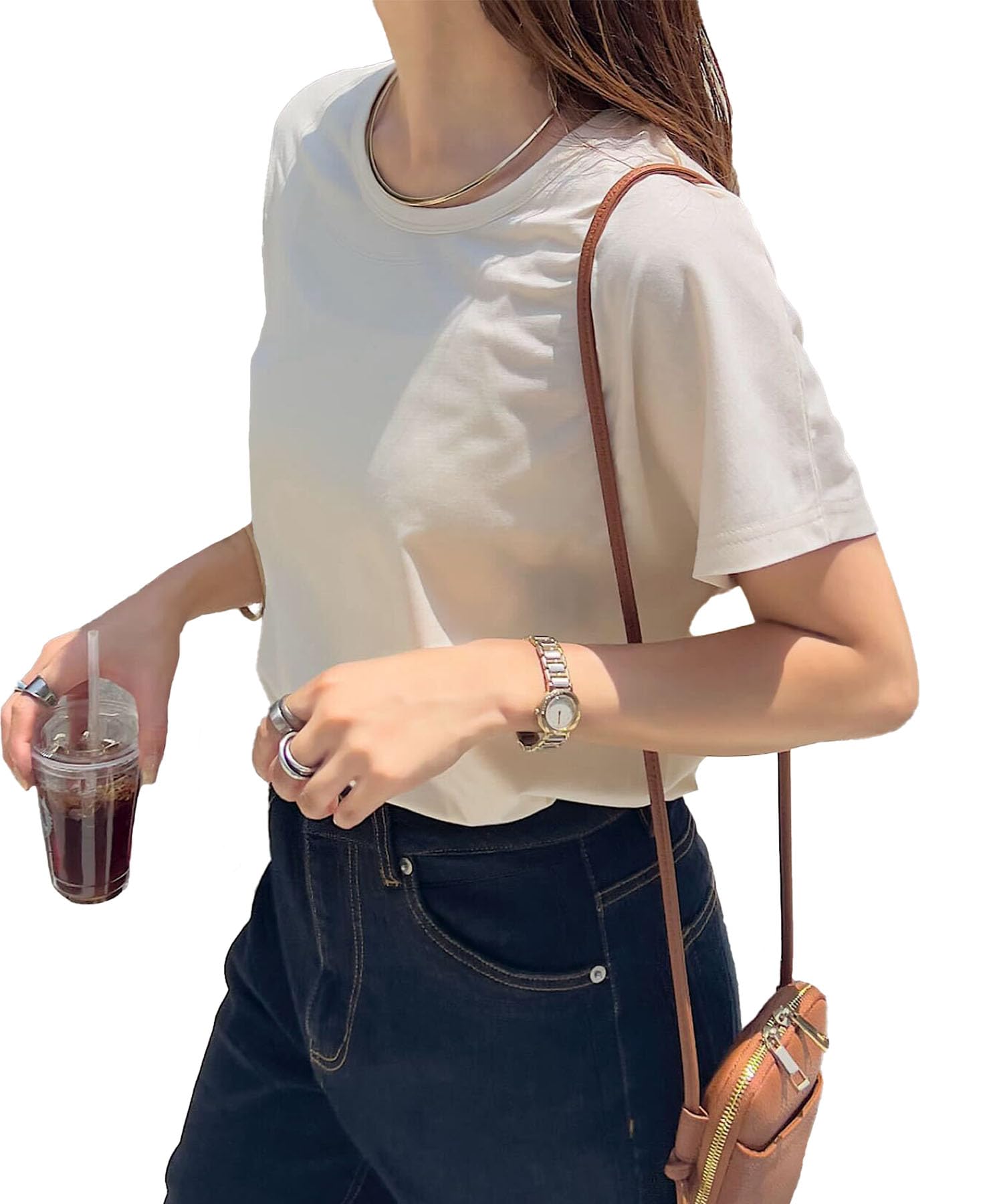 [神戸レタス] tシャツ レディース トップス 半袖 丸首 綿100% カジュアル 仕事 通勤 バイト おしゃれ [C5106]