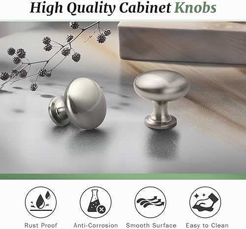 Miniatura 3 de Knobonly Paquete de 10 pomos de cocina de níquel satinado para gabinetes, manijas redondas de cajón de 1 14 pulgadas