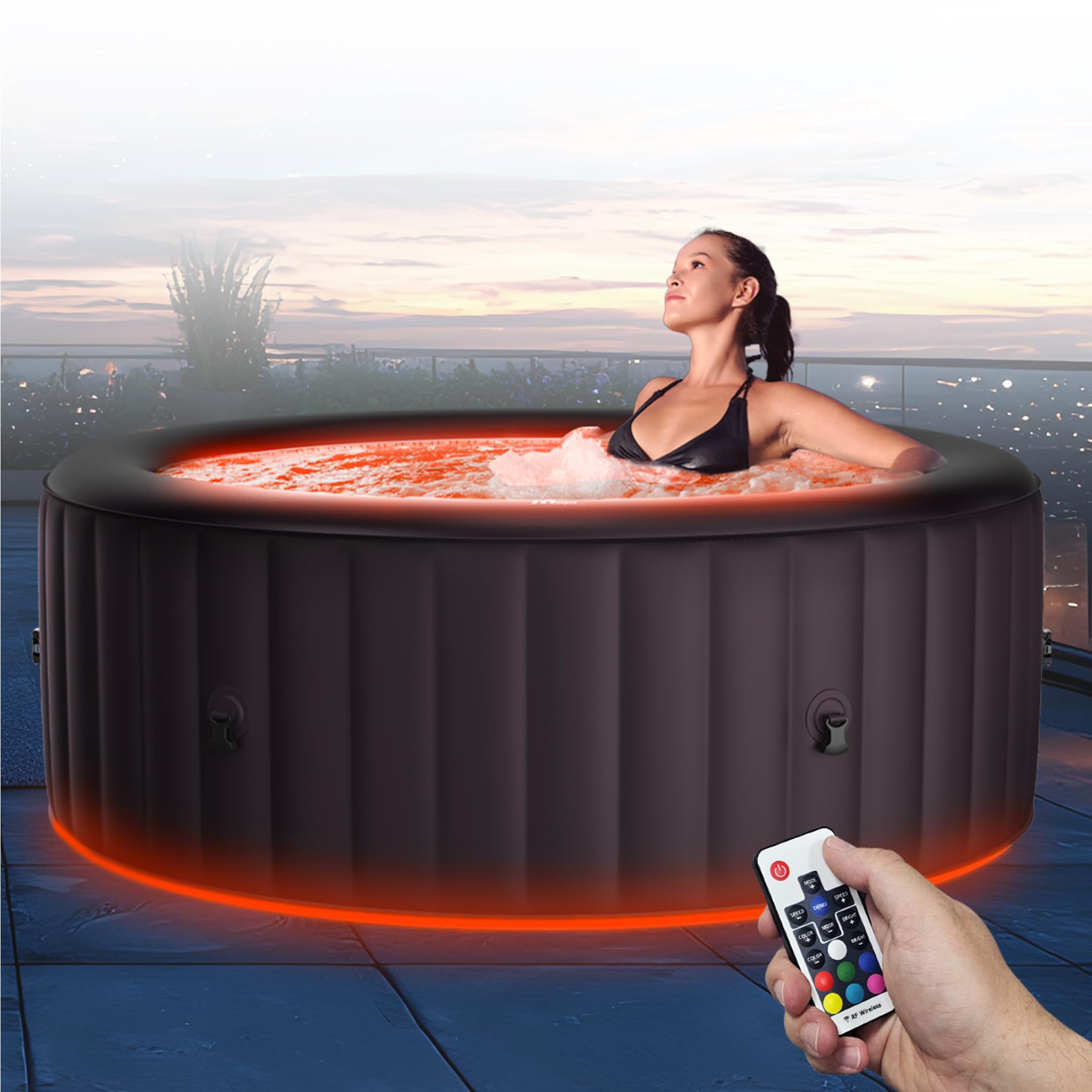 Miweba MSpa Whirlpool Outdoor Aurora | RGB LED Beleuchtung - 6 Personen Pool aufblasbar - UVC+ Wasserreinigung - Spa ⌀ 204.0 cm - Aufstellpool mit Fernbedienung - Hot Tub - Aufblasbarer Whirlpool