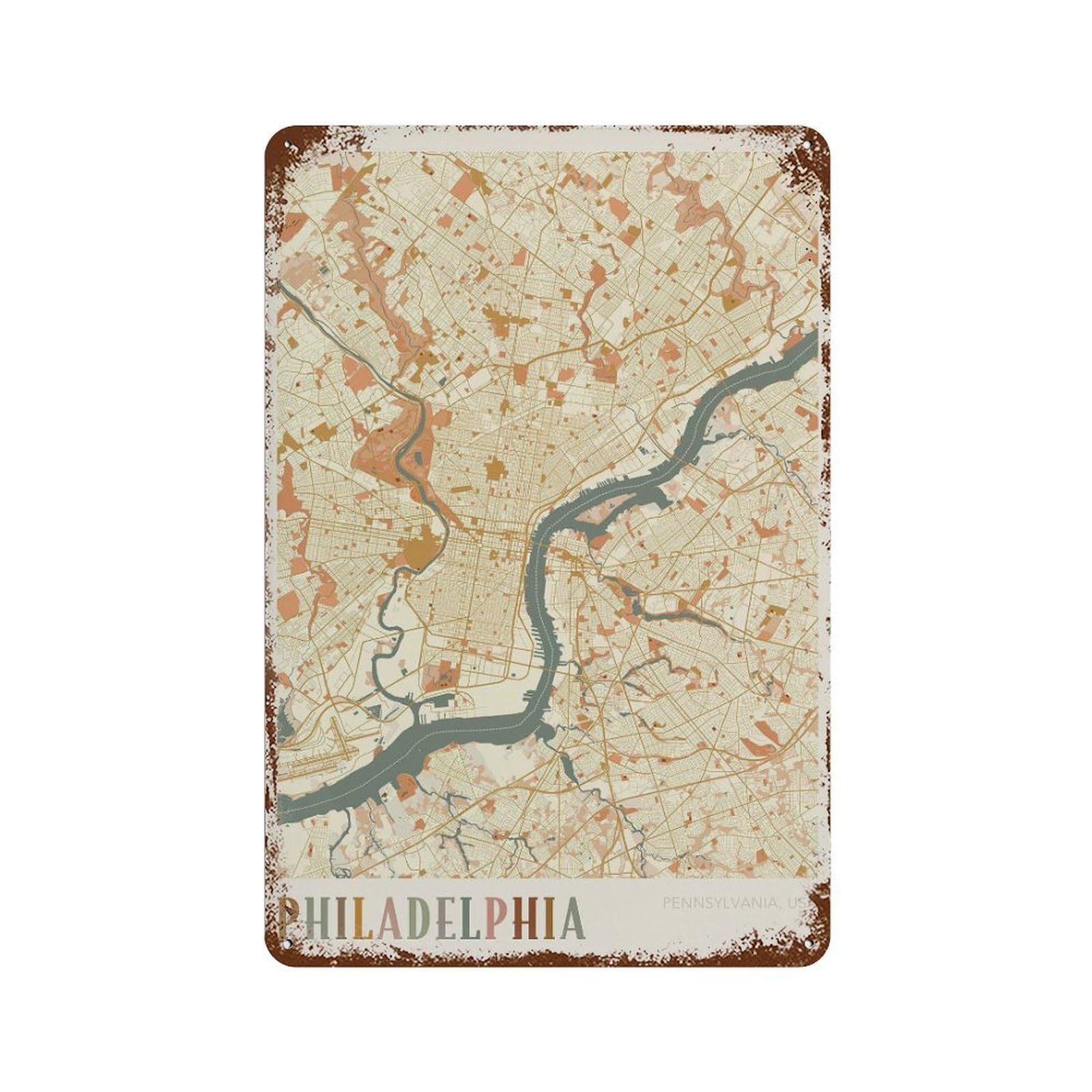 xiaoxiaoshen Philadelphia Map City Pennsylvania Wall Decor Art Metal Tin Poster Modern Home Decor Art Home Bar Shop Decorations Vintage Sign 30x20cm