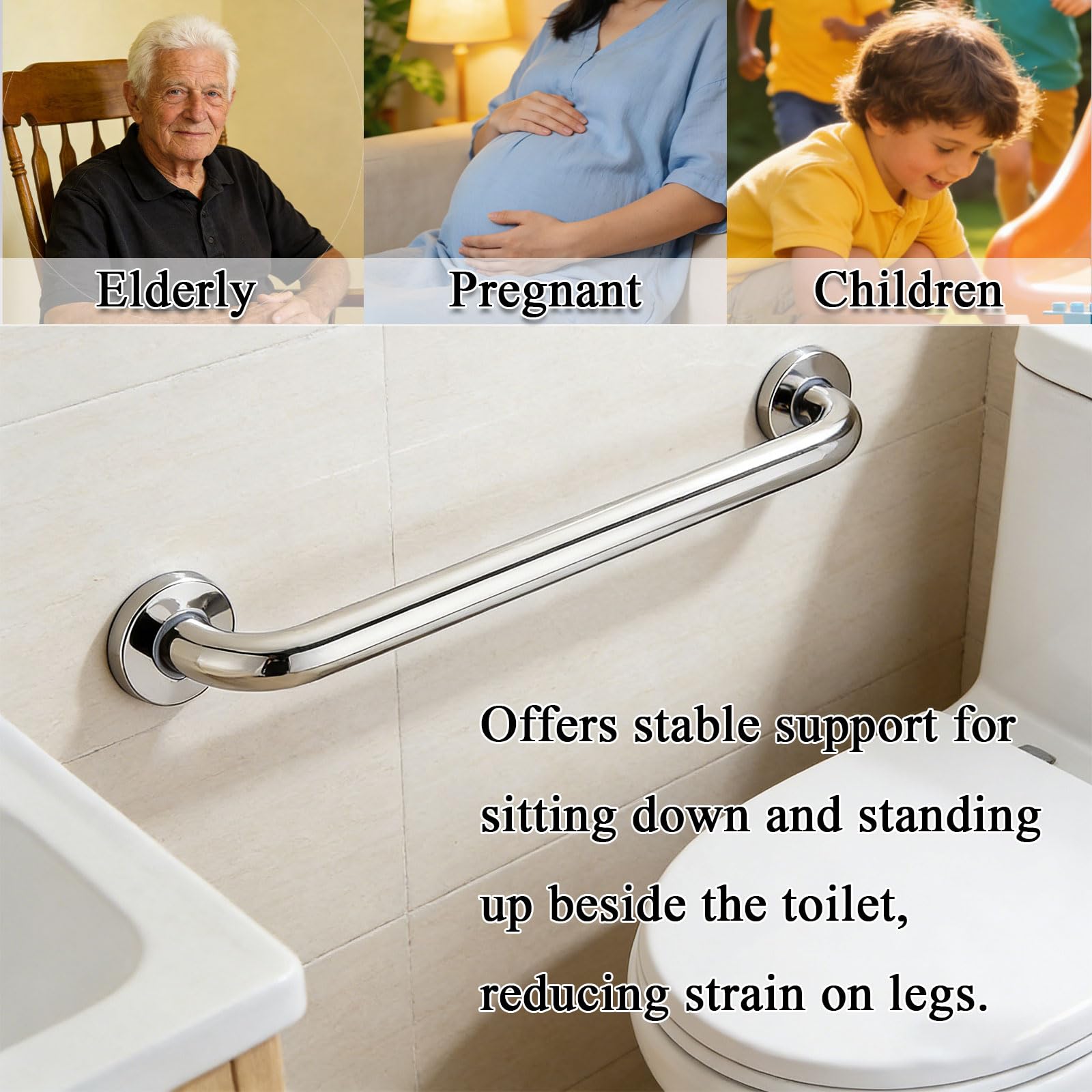 Barras de agarre de ducha, pasamanos de acero inoxidable para baño, soporta 500 libras, diseño de tornillo oculto para mayor seguridad, ideal para ancianos, discapacitados, asistencia de lesiones