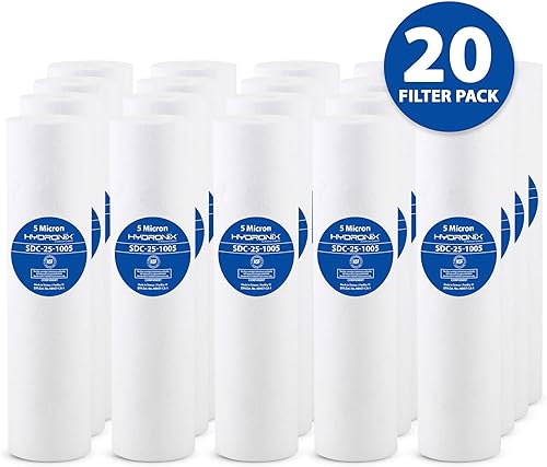Hydronix SDC-25-1005 DI, ósmosis inversa RO, filtro de agua de sedimentos para toda la casa de 2.5 x 10 pulgadas, 5 micrones, paquete de 20