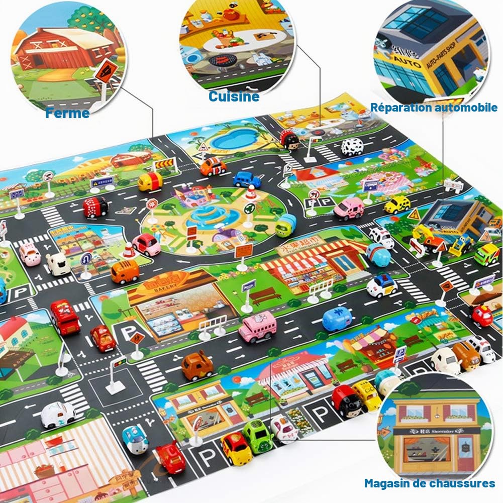 VANTIYAUS Tapis de jeu en plastique, anti-éclaboussures, lavable, tapis de sol ou de table en PVC pour enfants, idéal pour jouer avec des voitures et des jouets. Tapis éducatif pour