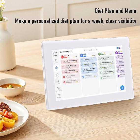 10.1 Inch Digital Calendar Chore Chart, HD Touchscreen WiFi Interactive Display Digital Calendar Planner, Syncs with Online Calendars, Vertical Wall Mount for Women Mom (UK Plug)