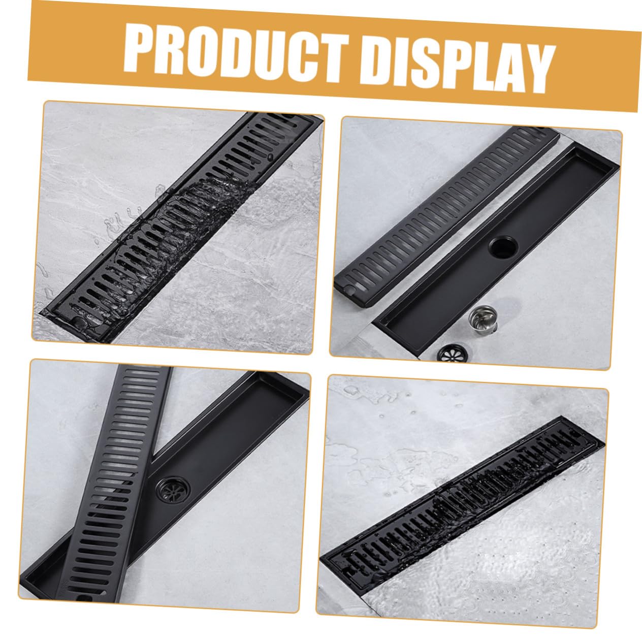 Schwarzer Edelstahl Bodenablauf Rechteckiger Linear Shower Drain mit Geruchsverschluss für Küche Hotel Dusche Langlebig Rostfrei Einfache Montage Haarsieb Integriert