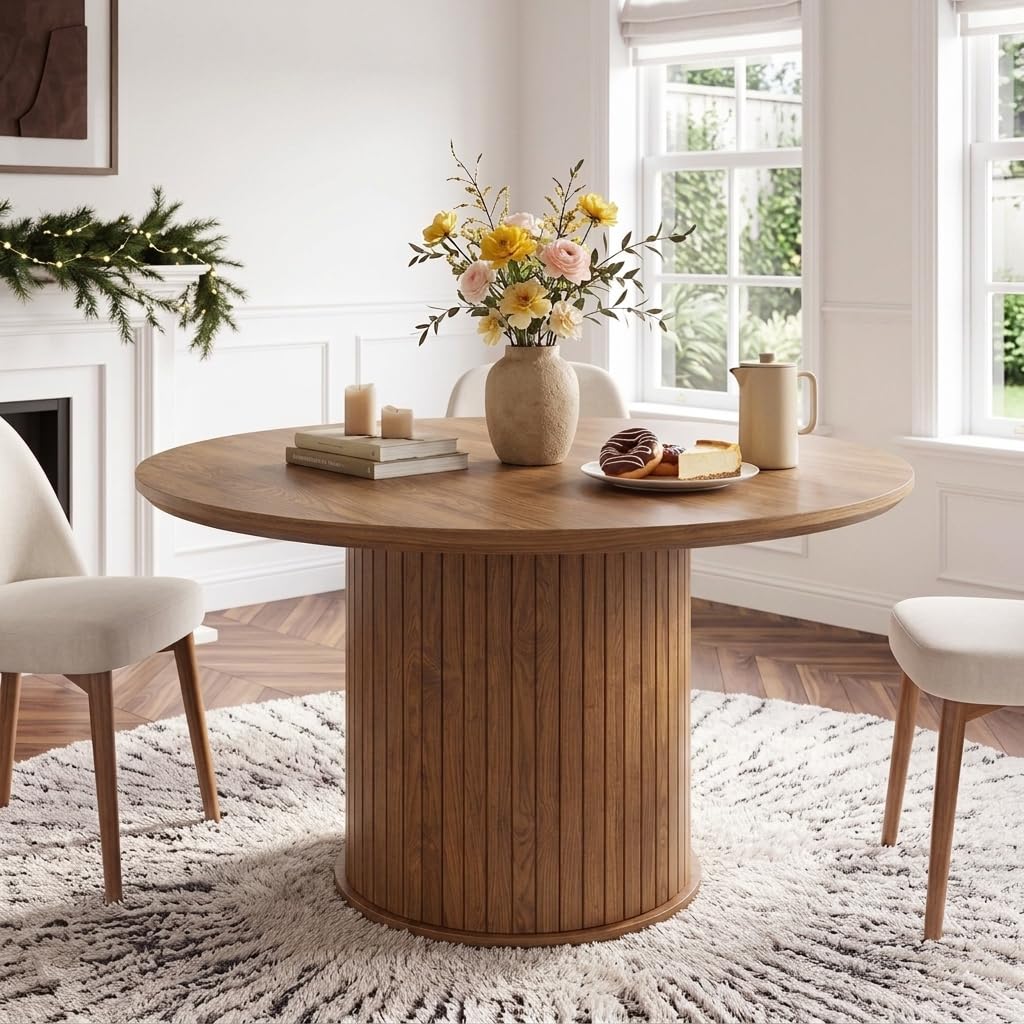 GOLDFAN 120cm Round Dining Table for 6 Farmhouse Wooden Kitchen Table