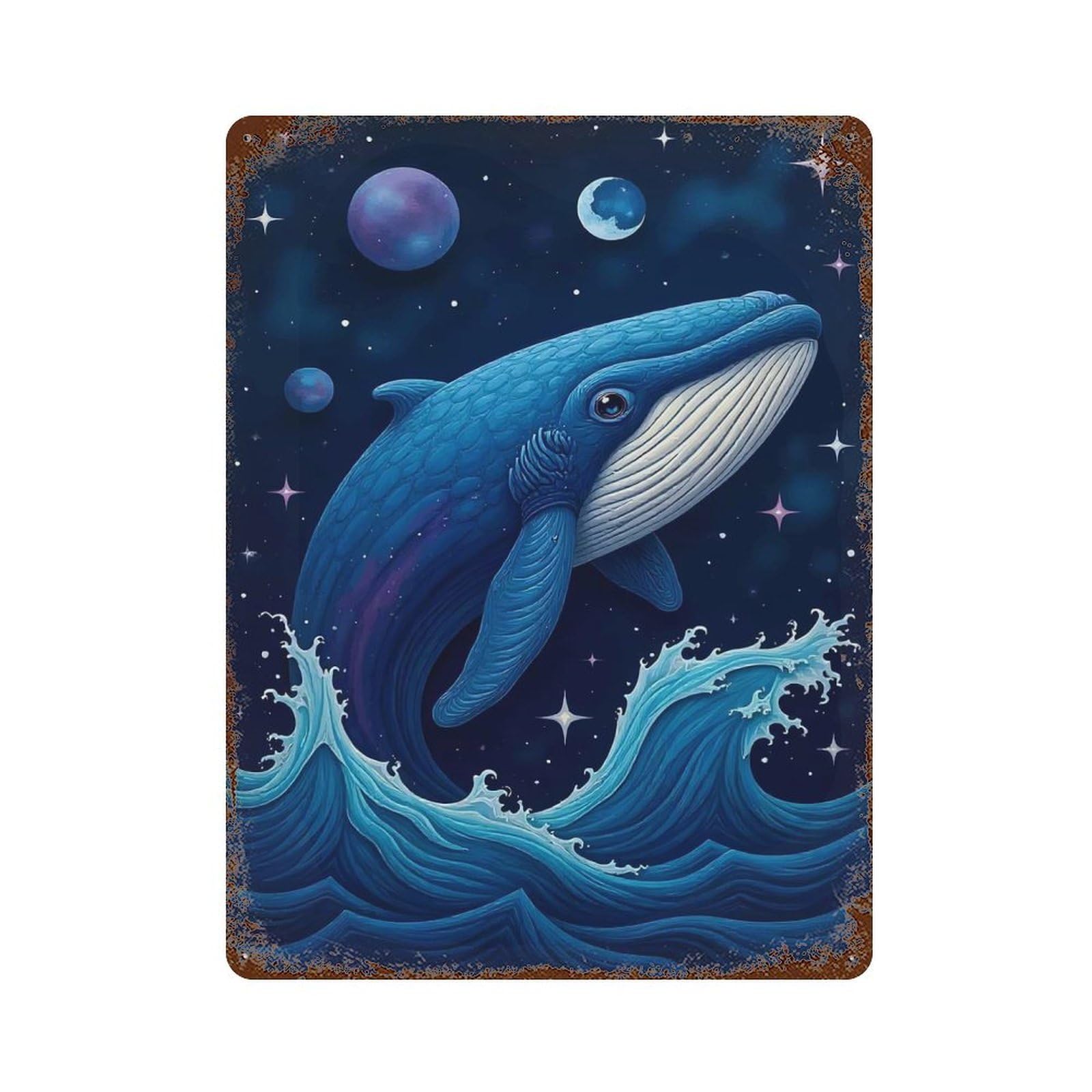 Retro Metal Sign with Whale in Space Design 15.7"x11.8", for Office, Studio And Wall Decor, Retro Wall Decor