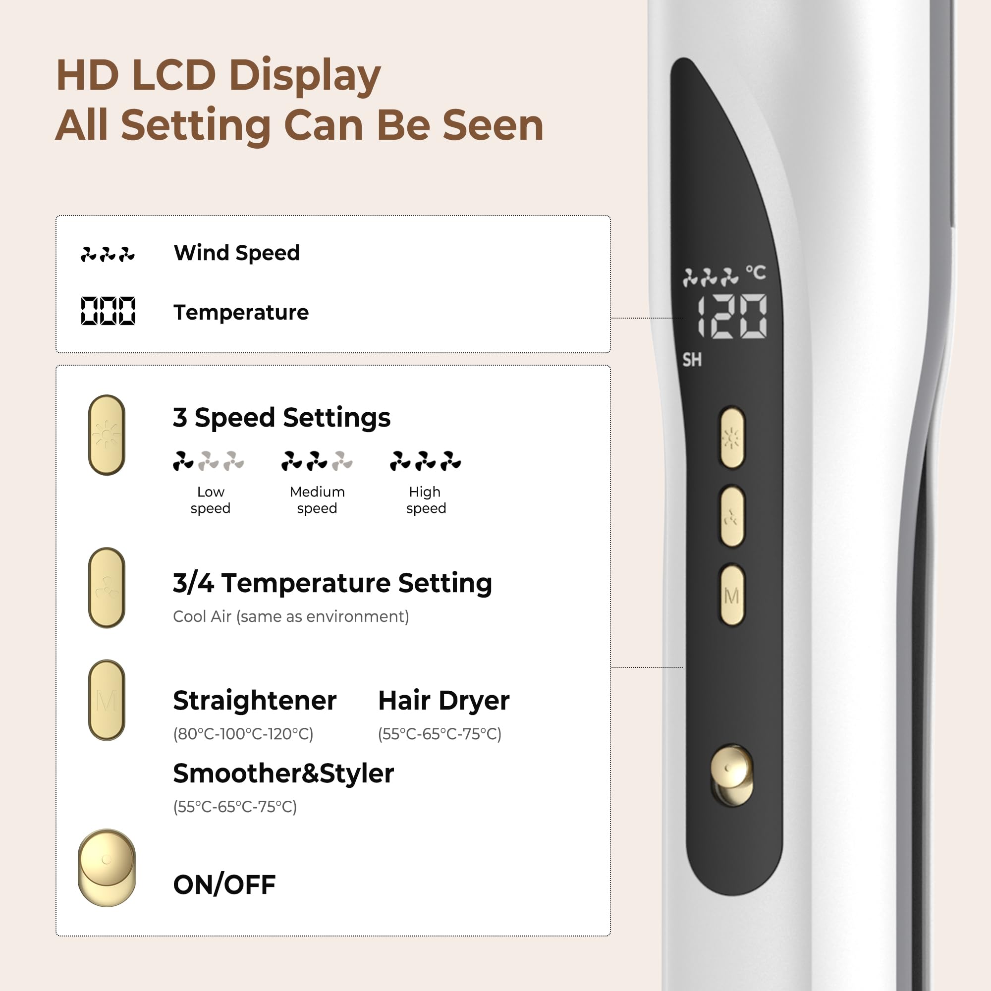 UKLISS Sèche-Cheveux Lisseur 3 en 1, Pro Lisseur à Air Ionique 200 m/min-Plasma Coiffage Mouillé à Sec, pour réduire la casse et apporter plus de brillance, Convient à tous les types de cheveux
