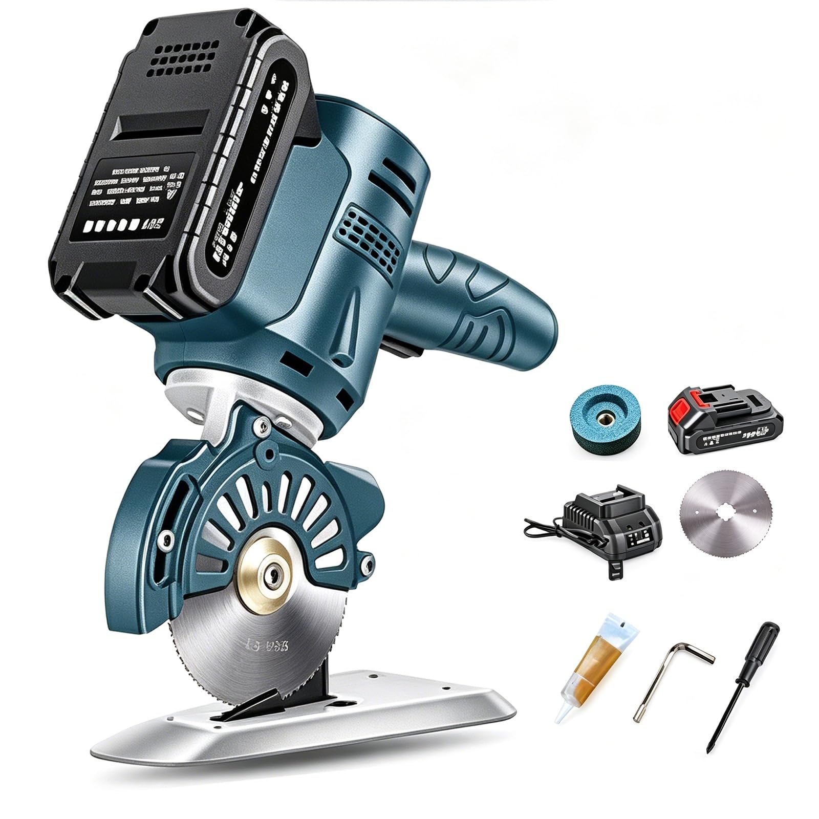Cortadora de tela eléctrica rotativa, máquina inalámbrica de 21 V con batería de 2000 mAh, velocidad de 1400 RPM, autoafilado y luz LED; ideal para sastrería, cuero, alfombras y mantas(45mm)