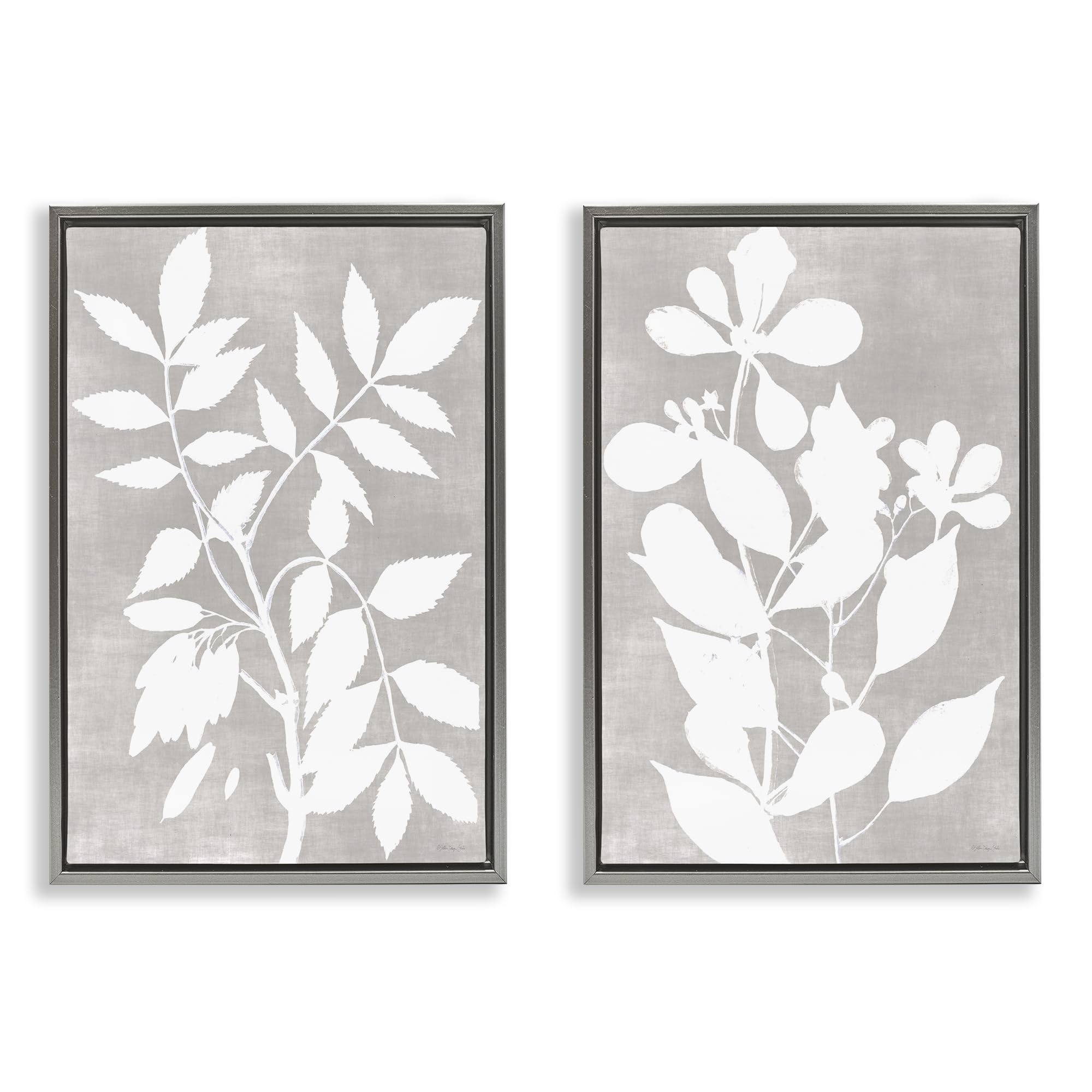 'Grey Foliage Impression'| 2pc Floating Frame Art Set 2