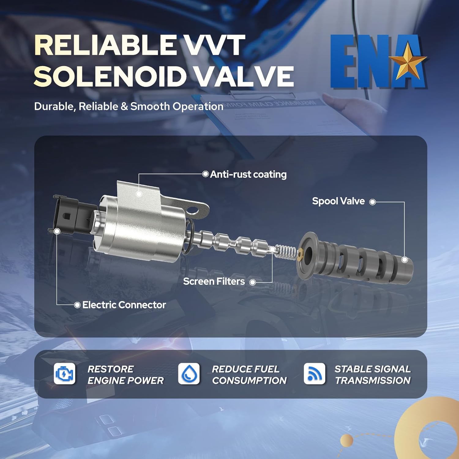 ENA Engine Variable Valve Timing Solenoid VVT Compatible with Nissan Altima Rogue 2.5L L4 2013 2014 2015 2016 2017 2018 2019 2020 Camshaft Position Actuator Solenoid for 916-922 237963TA4A Set of 1