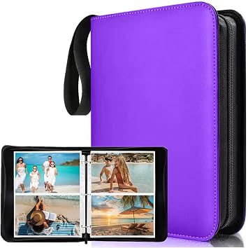 Photo Album 5x7 200 Pockets, Zip Photos Binder Album with 50Pcs Double Sided Pocket Sleeves, PU Leather Pictures Albums Folder, Seed Storage Binder Album Purple